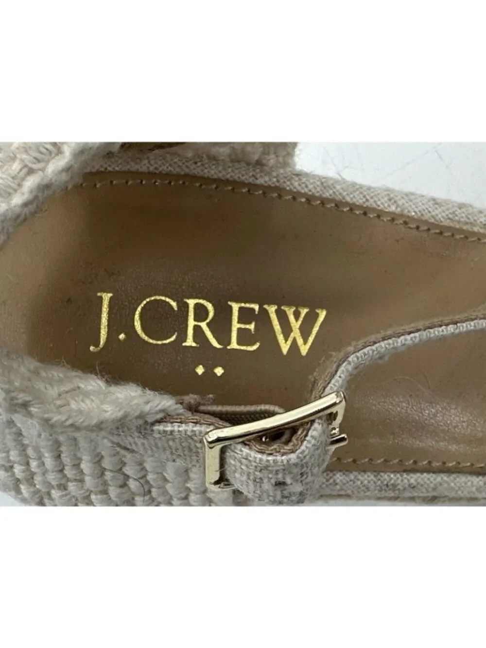J. CREW Women's Espadrilles Wedge Shoes Factory Tan Canvas Ankle Strap 10M